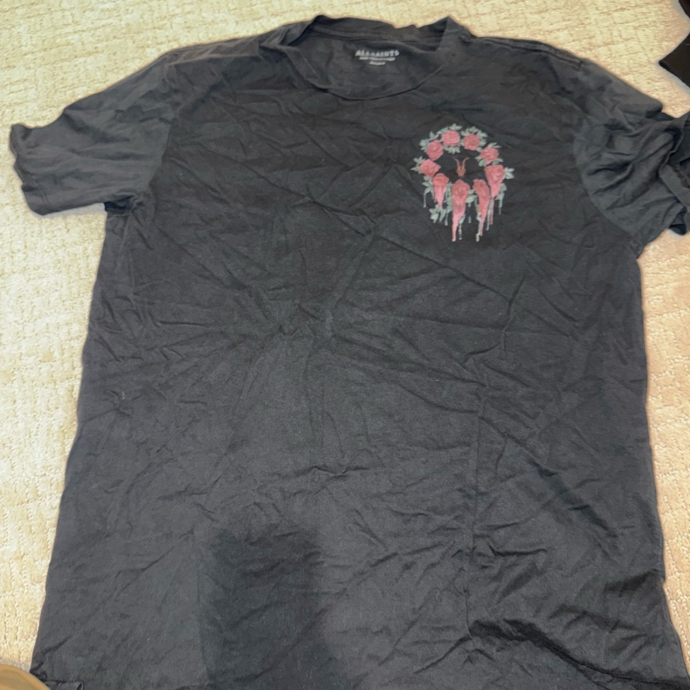 AllSaints Black Short-Sleeve Tee with Rose Wreath Graphic